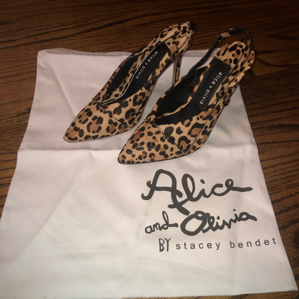 New Alice + Olivia Rebeka Leopard Slingback Heels